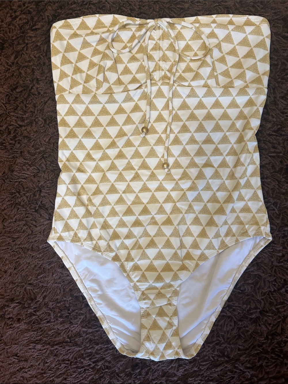 Women’s Shoshanna Brand Strapless Underwire Swimsuit White and Gold Triangle